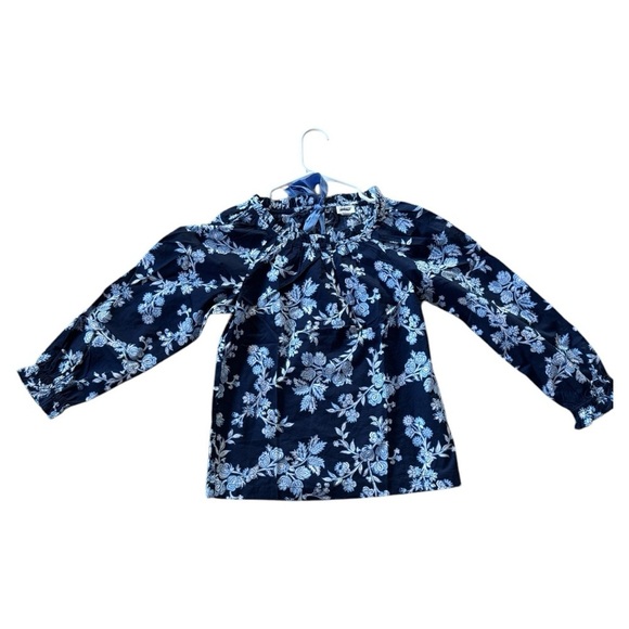 NWT J. Crew Factory Tie Back Ruffle Neck Top Blue Floral #BP805 - Picture 4 of 4